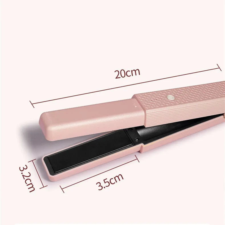 Cordless USB hair straightener with ceramic heater, three temperature settings, pink colour