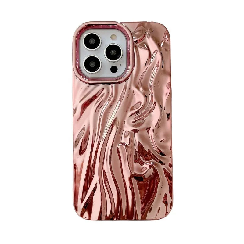 Three-dimensional pleated electroplated TPU phone case for Apple iPhone in pink with fall protection