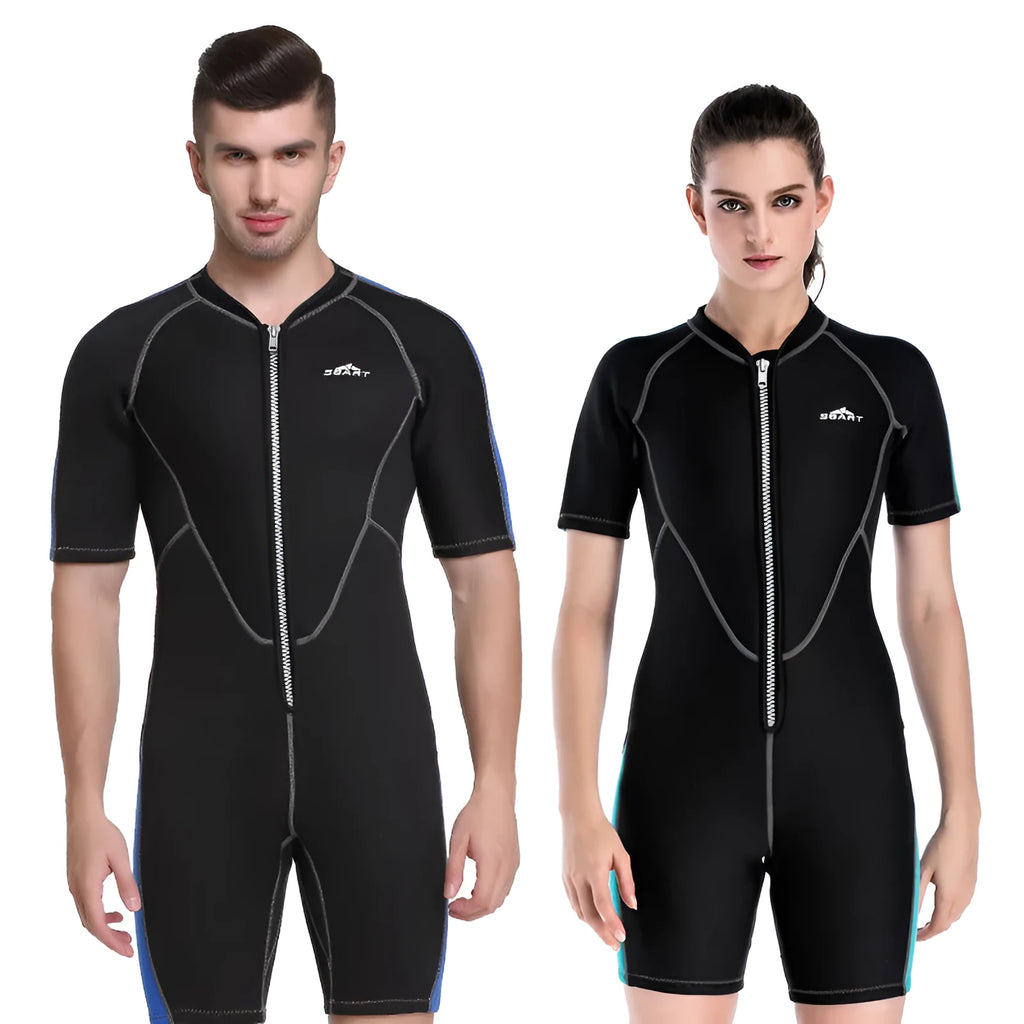2mm neoprene wetsuit men women short sleeve one-piece back zip Navy Blue Sky Blue