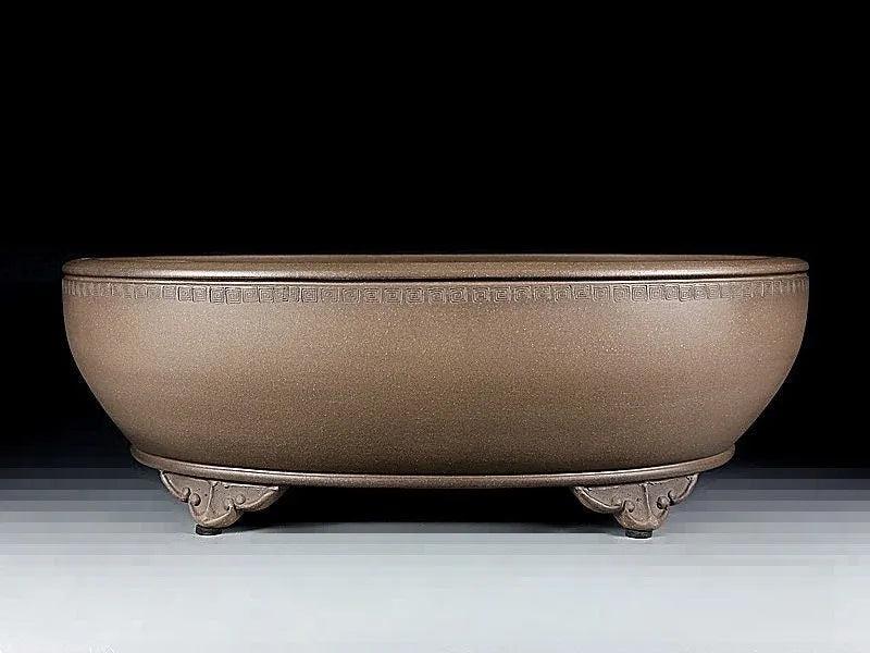 Handmade oval purple sand flowerpot with black mud green finish, 50cm length