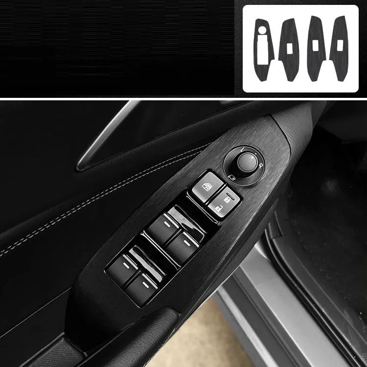 Car interior decorative film sticker kit showing pre-cut pieces for centre console and trim modification