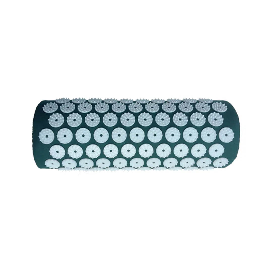 Acupuncture massage mat set with 68x42x2cm cushion and 38x15x10cm headrest in black and blue