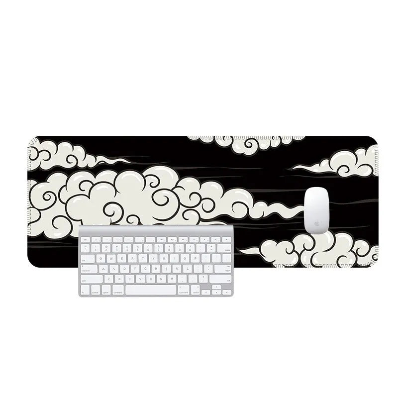 Large cloud pattern mouse pad on desk with natural rubber non-slip base