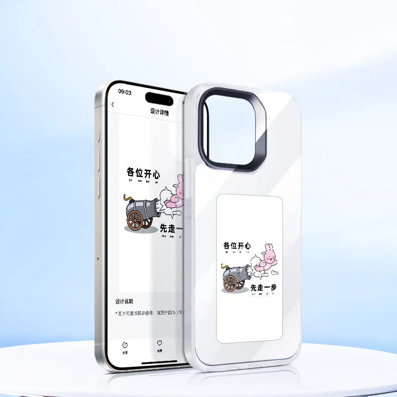 NFC ink screen phone case for iPhone 14 Pro Max in space gray with full edge wrapping and acrylic texture.