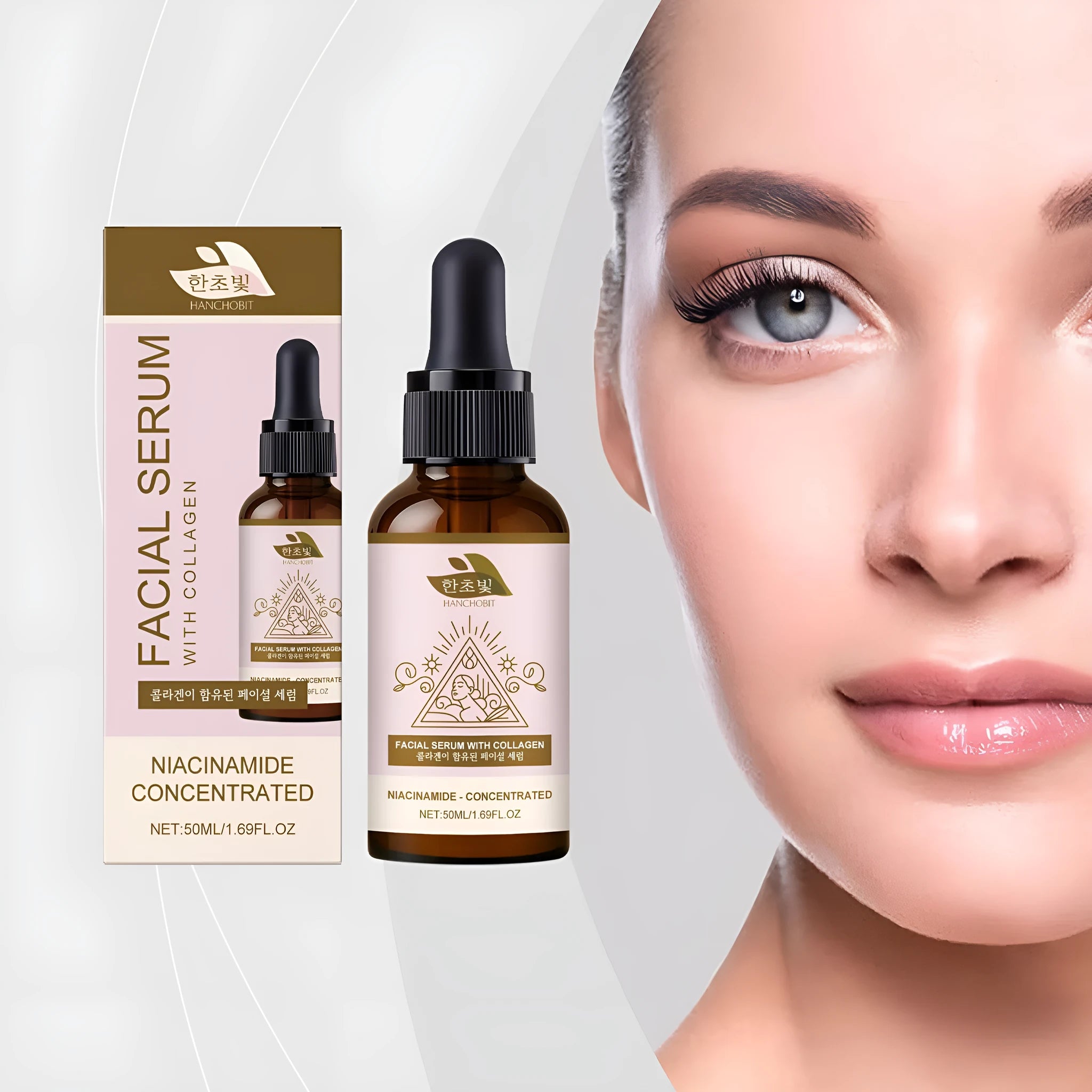 Collagen facial fluid 50ml bottle with nicotinamide and glycerol for face hydration