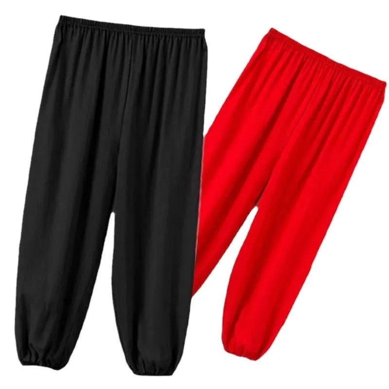 Children's black high-elasticity Sanda practice pants made from Lycra fabric