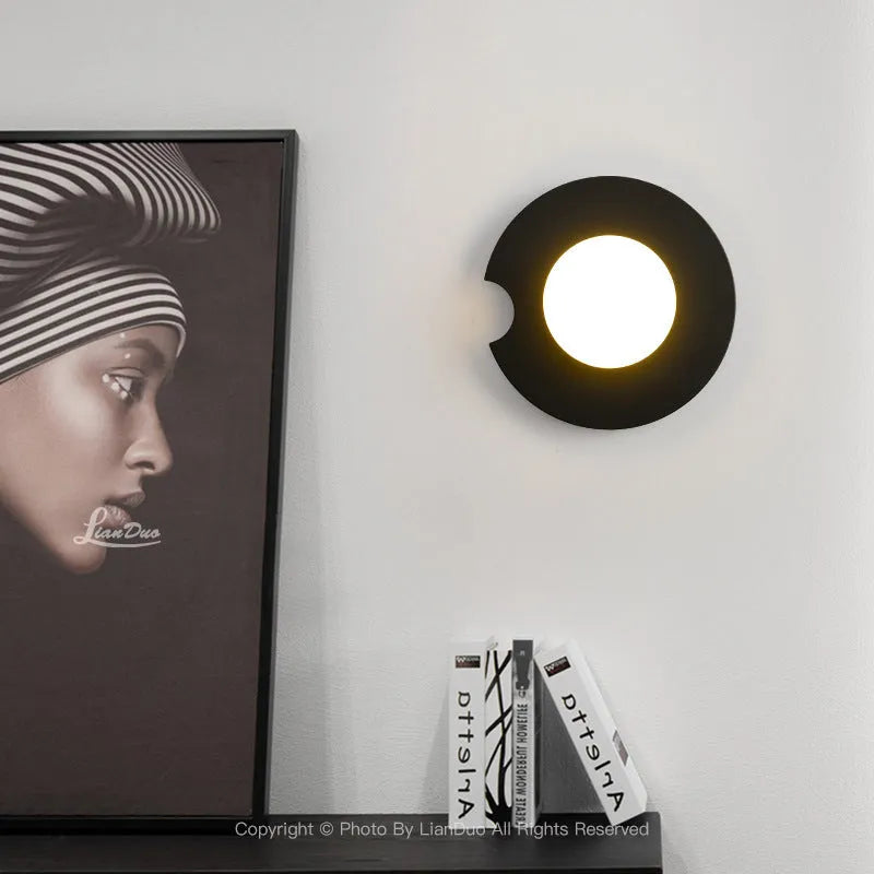Glass shade wall lamp black finish for bedroom bedside background lighting 220V