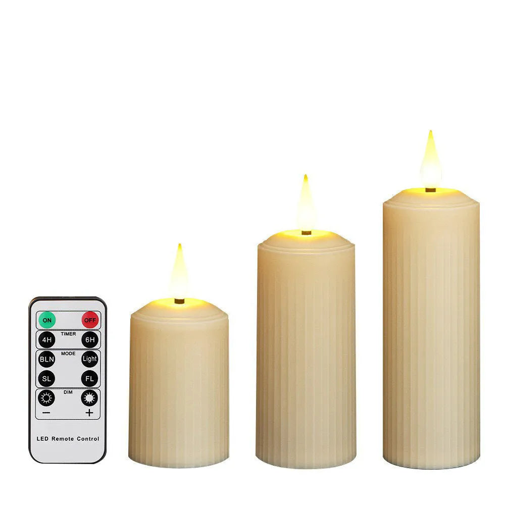 Beige ABS electronic candle lamp set with water droplet head, three USB rechargeable candles and remote control
