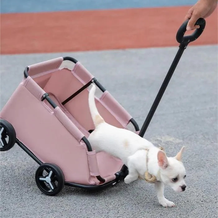 Foldable pet stroller for dogs and cats, Oxford cloth and metal, 35x51x31cm, in black, dark grey, pink, red, or green.