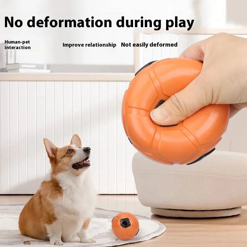 Orange and white TPR rubber dog toy ball with hollow design and teeth cleaning stick variant