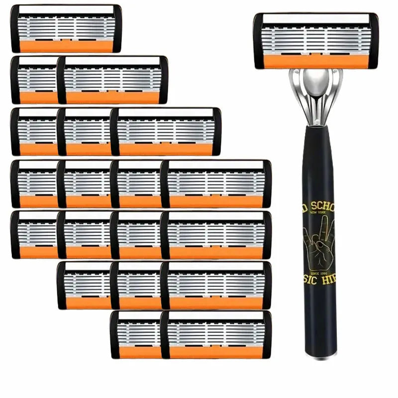 Black six-layer finger type manual shaver handle with multiple blade holder options