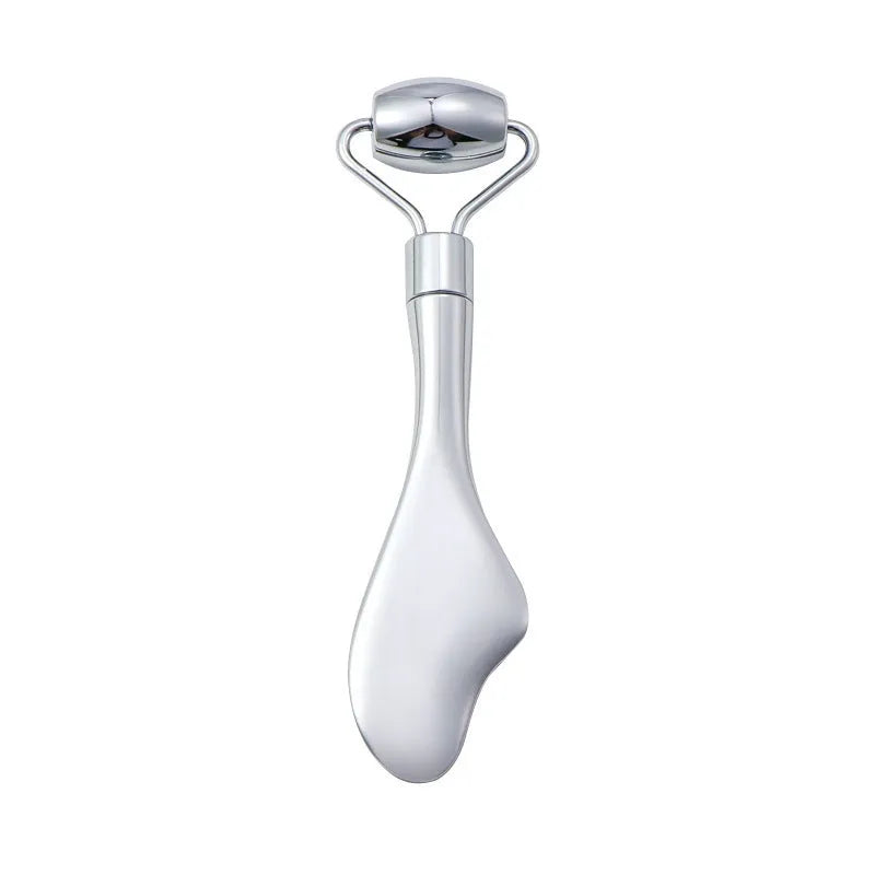 Stainless steel facial massage board set with heart-shaped eye tool and 3cm acupuncture pen