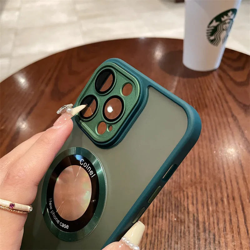 Frosted magnetic suction phone case for iPhone 15 in blue colour showing shockproof protection
