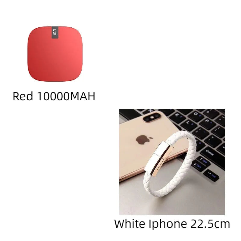 10000 mAh mini power bank with digital display in black, compact portable charger with two USB ports