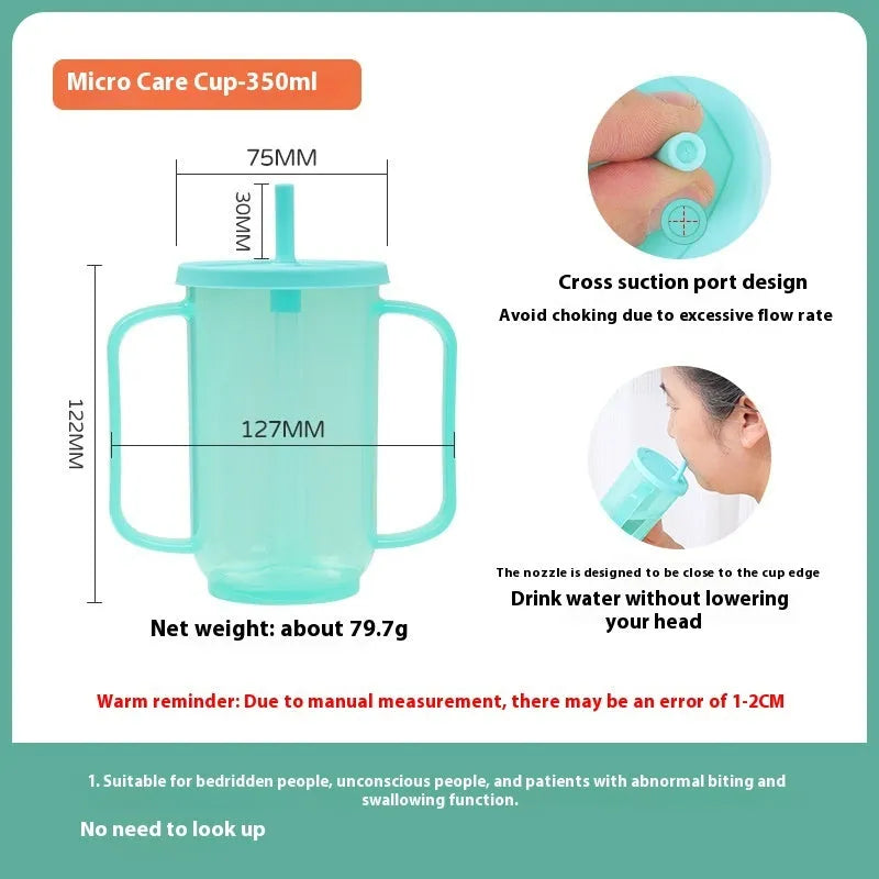 Bedside drinking cup with oblique anti-choke spout and handle for elderly and pregnant women