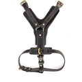 Black cowhide leather dog chest harness set with automatic traction rope and 360° chest and back surround