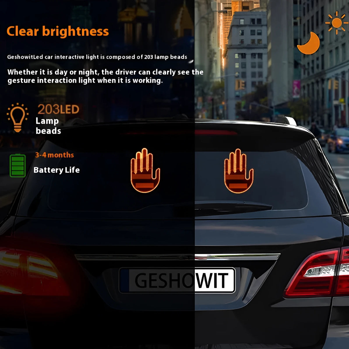 Car finger light with remote control, ABS 5V gesture warning light for general vehicle models