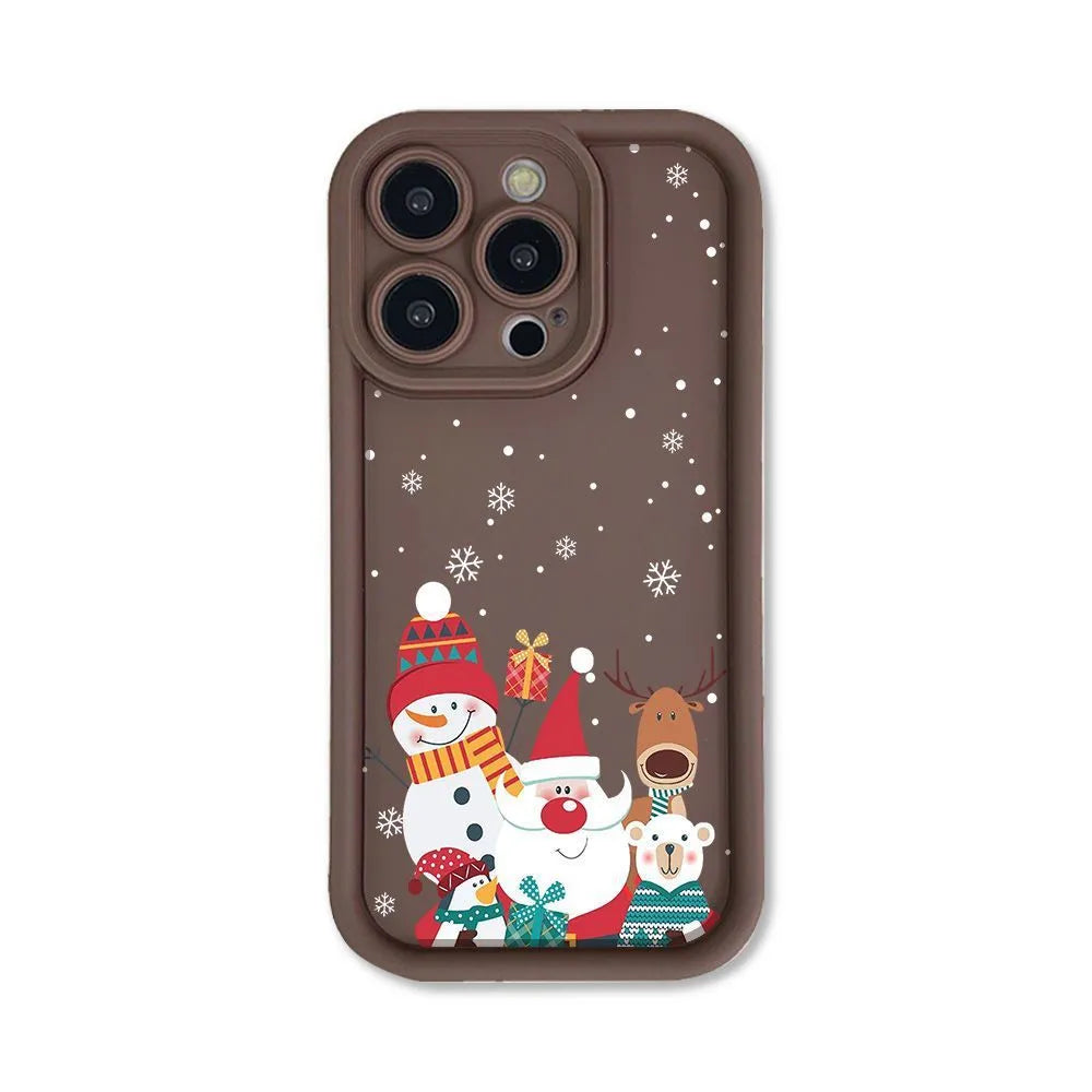 Frosted Santa Claus silicone phone case for iPhone in Black, Rose Red or White with Christmas pattern