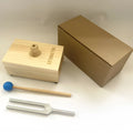 Aluminium alloy tuning fork and speaker set for 432Hz or 528Hz sound therapy.