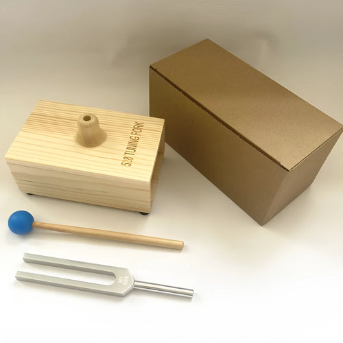 Aluminium alloy tuning fork and speaker set for 432Hz or 528Hz sound therapy.