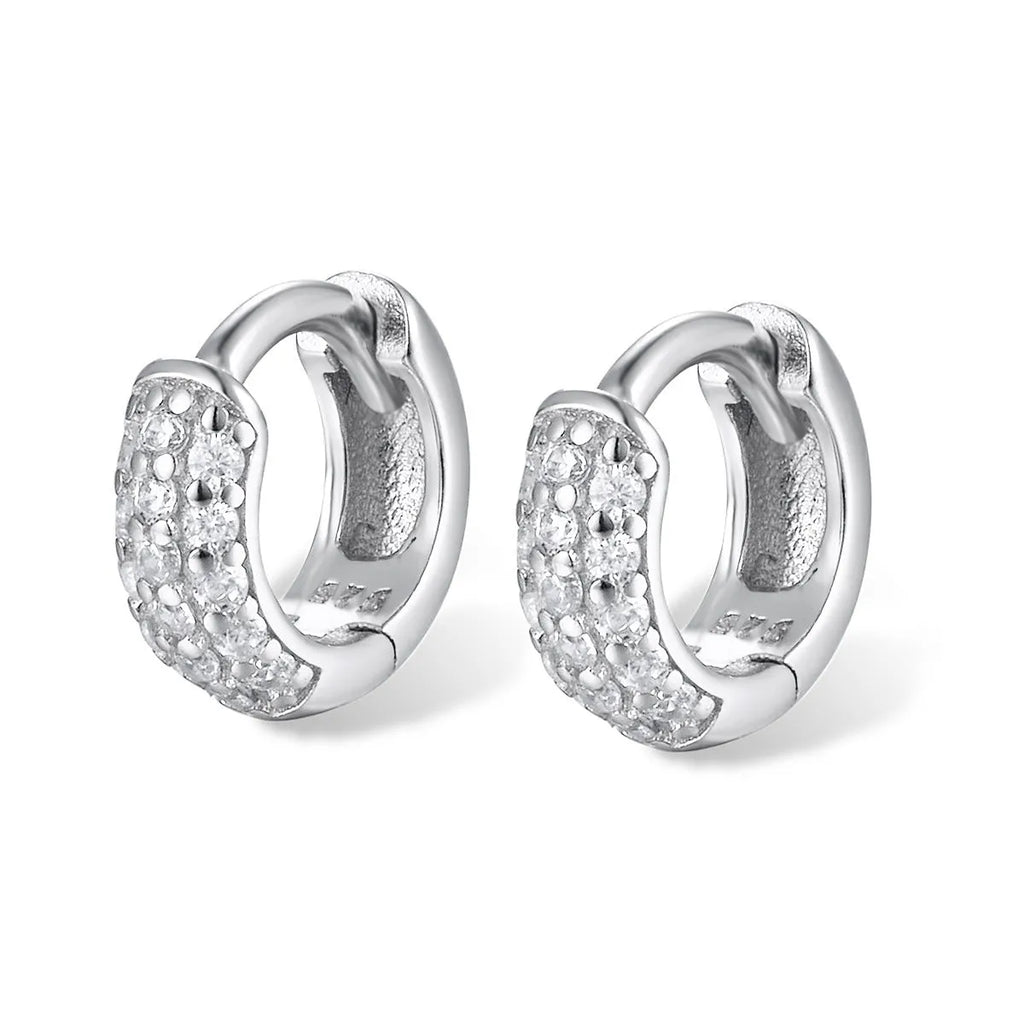 925 sterling silver circle ear clip earrings with inlaid zircon, wide face, 6mm 8mm 10mm, gold or white gold