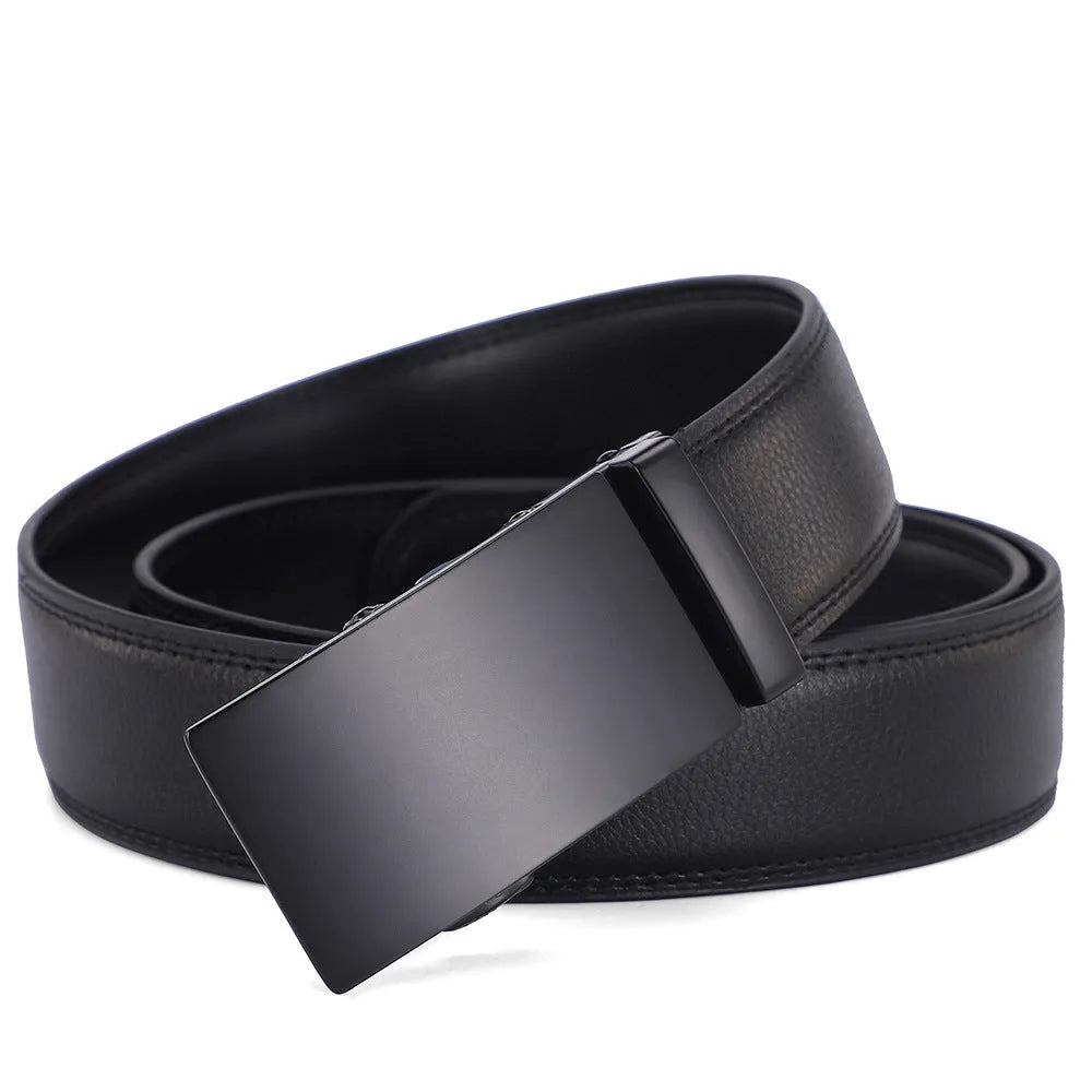 Men's automatic buckle belt in genuine cowhide leather, black finish, with alloy buckle