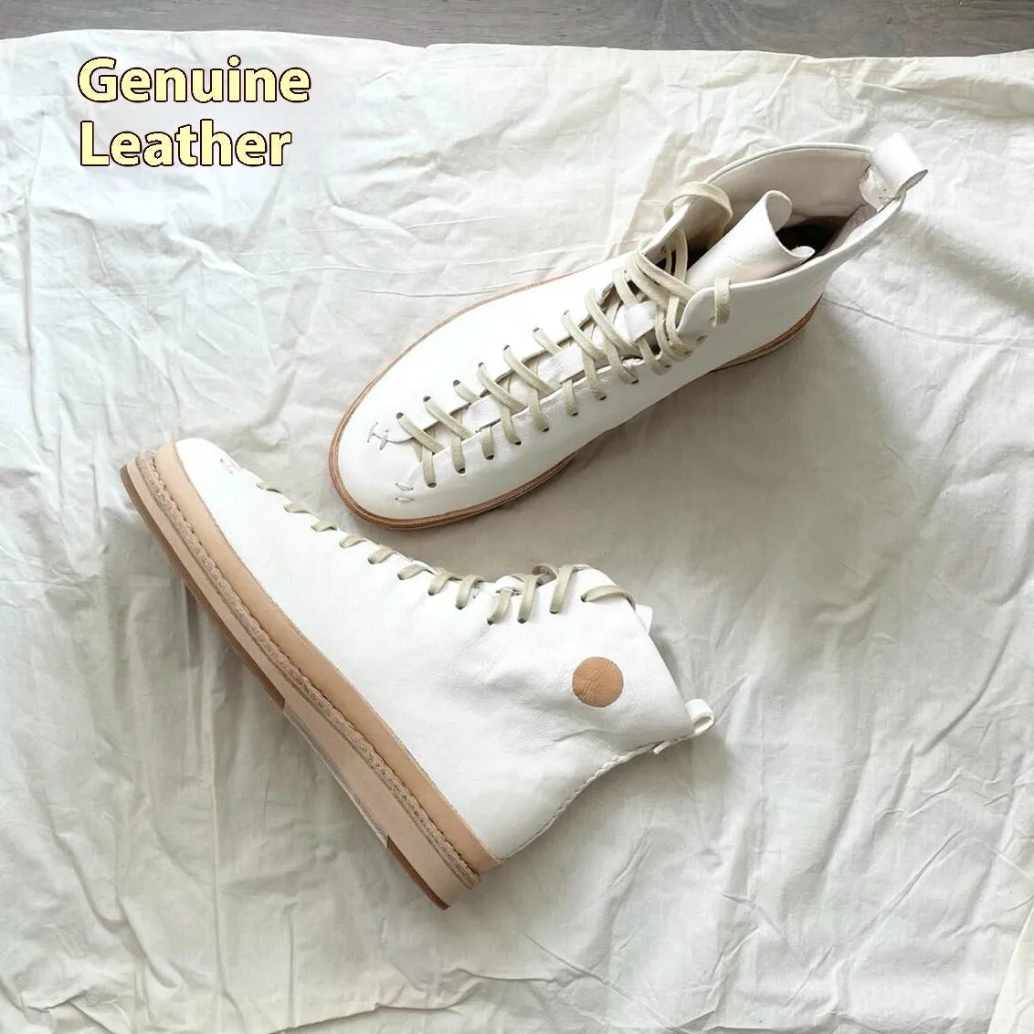 High-top microfibre board shoes with platform sole and lace-up closure, white colourway
