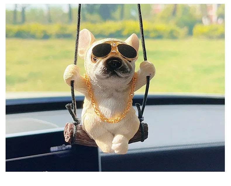 Resin bulldog car hanging ornament for rearview mirror in cartoon style