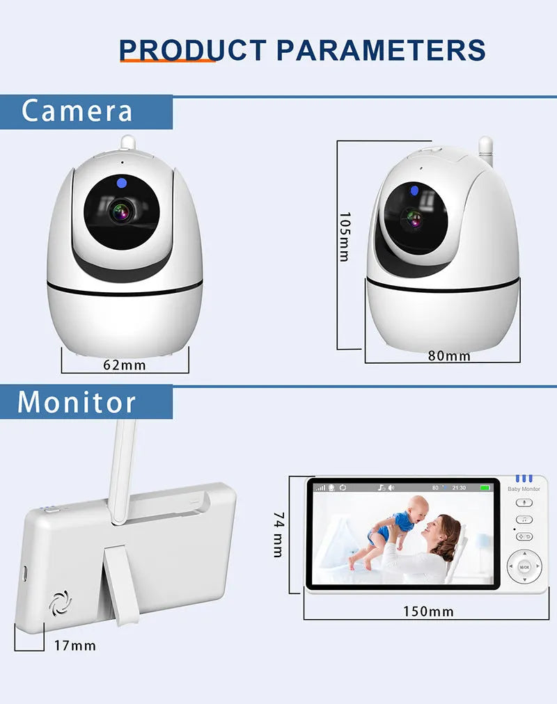 White ABM501 HD wireless baby monitor with 5-inch screen on a table.