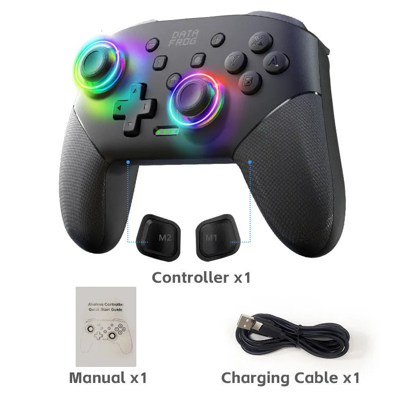 Black Lightning Bluetooth wireless gaming controller with vibration mode and USB charging cable
