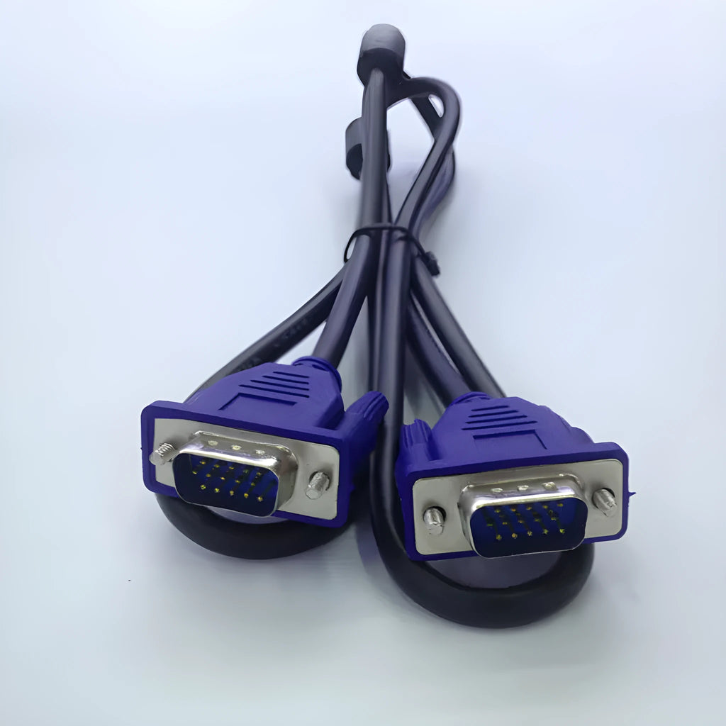 Black VGA cable with blue connector, 1.5 metres long for computer monitor and TV connections
