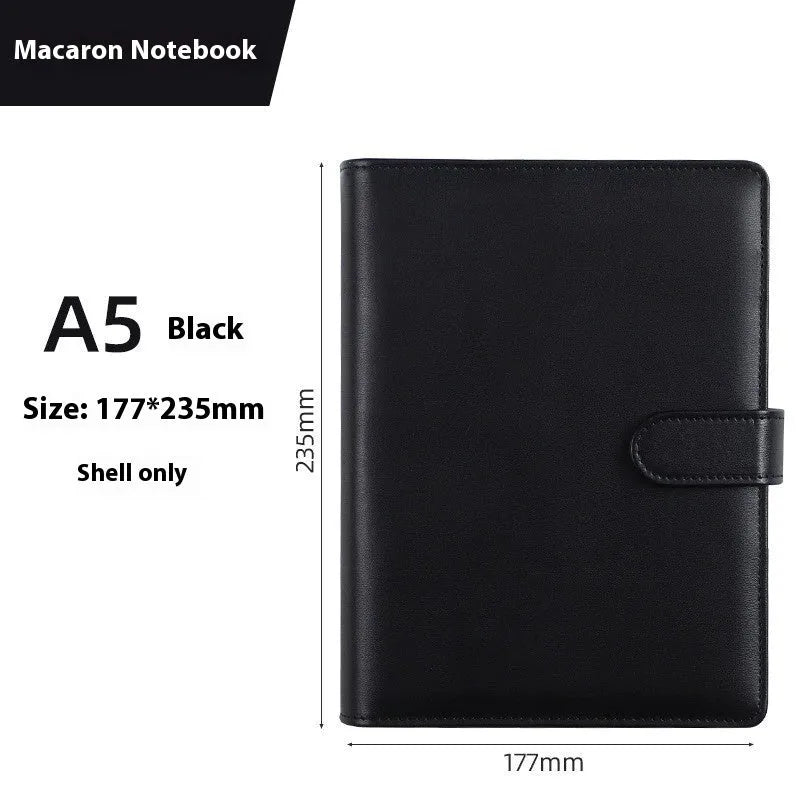 A5 solid colour PU leather notebook shell with zipper closure for loose-leaf binders