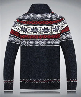 Men's velvet fleece cardigan sweater with stand-up collar, loose fit, warm winter casual coat, blue