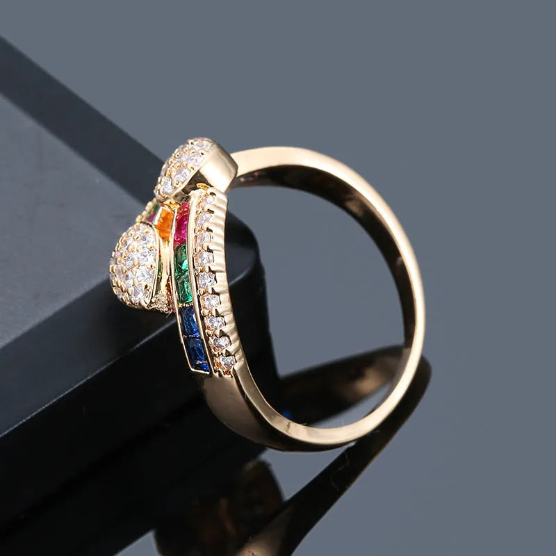 Women's gold-plated copper ring with colourful zircon inlay geometric shape white colour size no 7