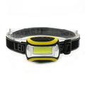 Yellow plastic headlamp with three-speed settings for hands-free outdoor and work lighting