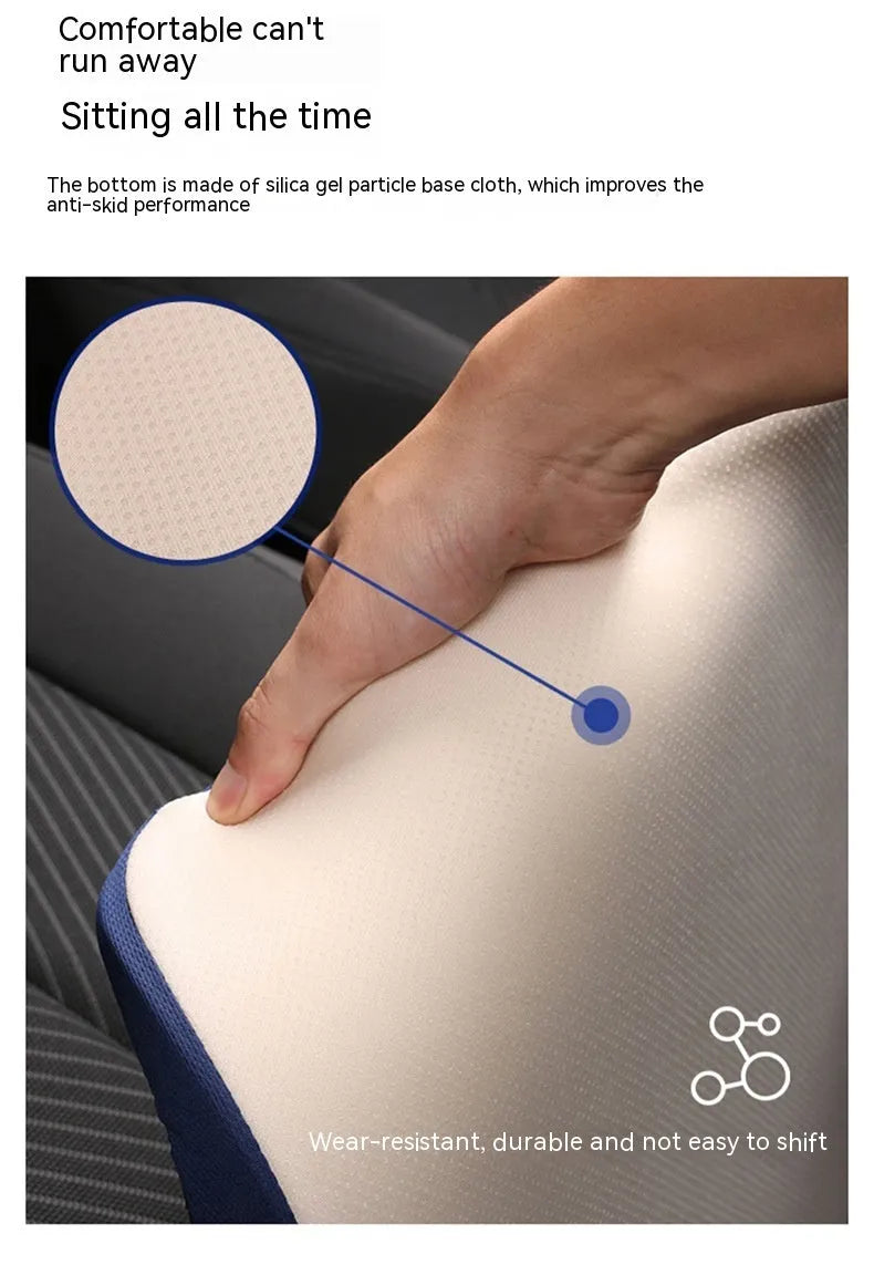 Black thick memory foam car seat cushion on a driver's seat