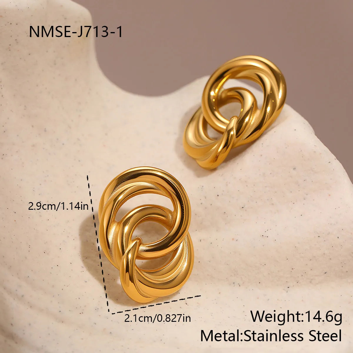 Gold geometric stud earrings with 18K electroplated finish on stainless steel