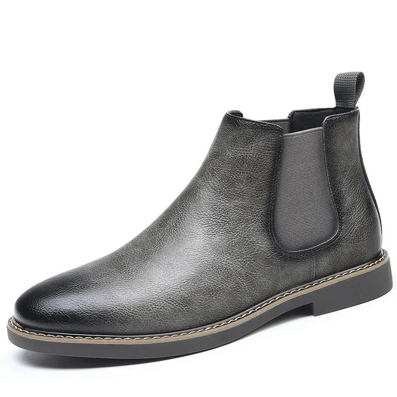Men's retro British velvet short boots in black with rubber sole and flat heel