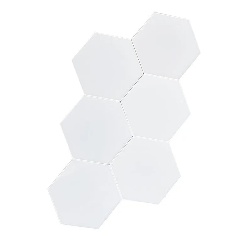 Hexagonal LED wall light with colour-changing quantum panels, remote control, and PVC construction