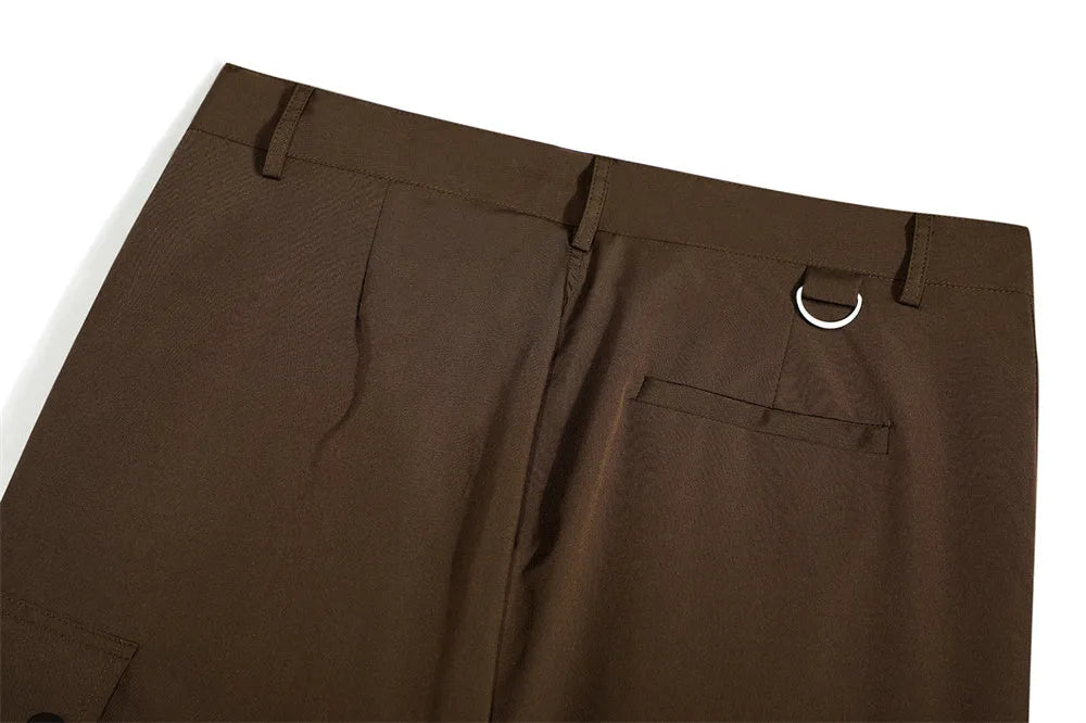 Men's loose cotton street workwear trousers in solid black or brown, sizes S to XL