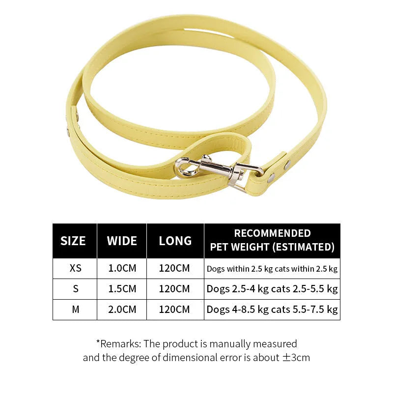 PU leather pet leash and collar set for cats and small dogs in multiple colours on a white background