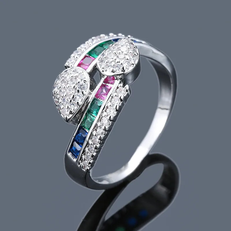 Women's gold-plated copper ring with colourful zircon inlay geometric shape white colour size no 7