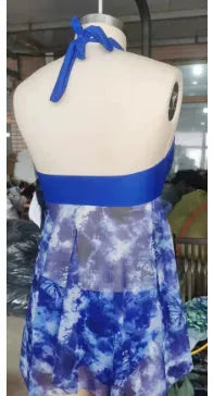 Blue women's bikini swimsuit in European American style with spandex fabric