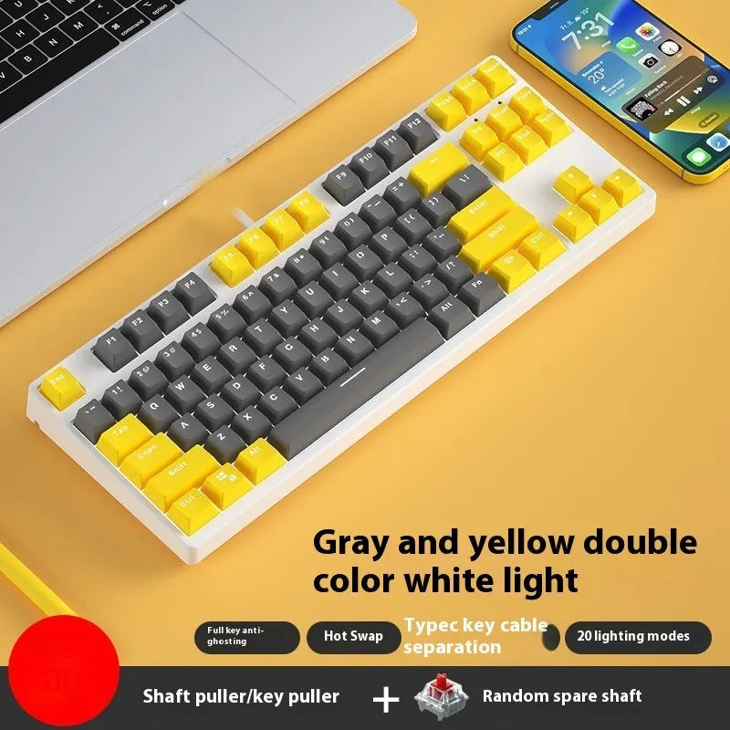 87-key wired mechanical keyboard with hot-swappable switches showing multiple colour combination options