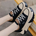 Women's breathable casual sneakers in black, white, or yellow with 4-6cm wedge platform heel