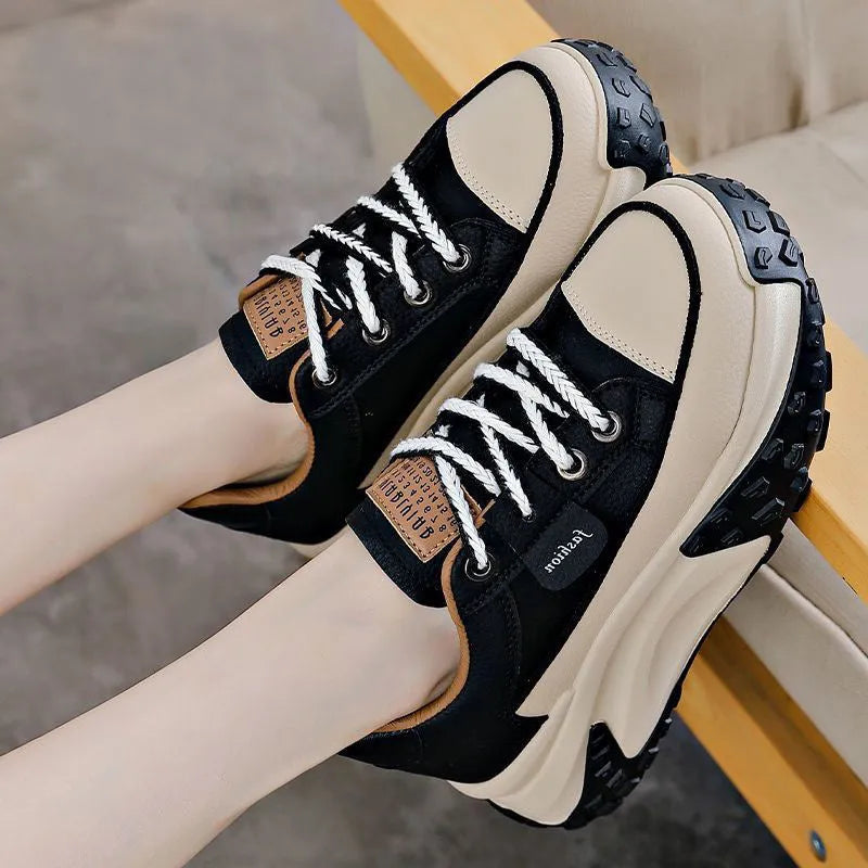 Women's breathable casual sneakers in black, white, or yellow with 4-6cm wedge platform heel