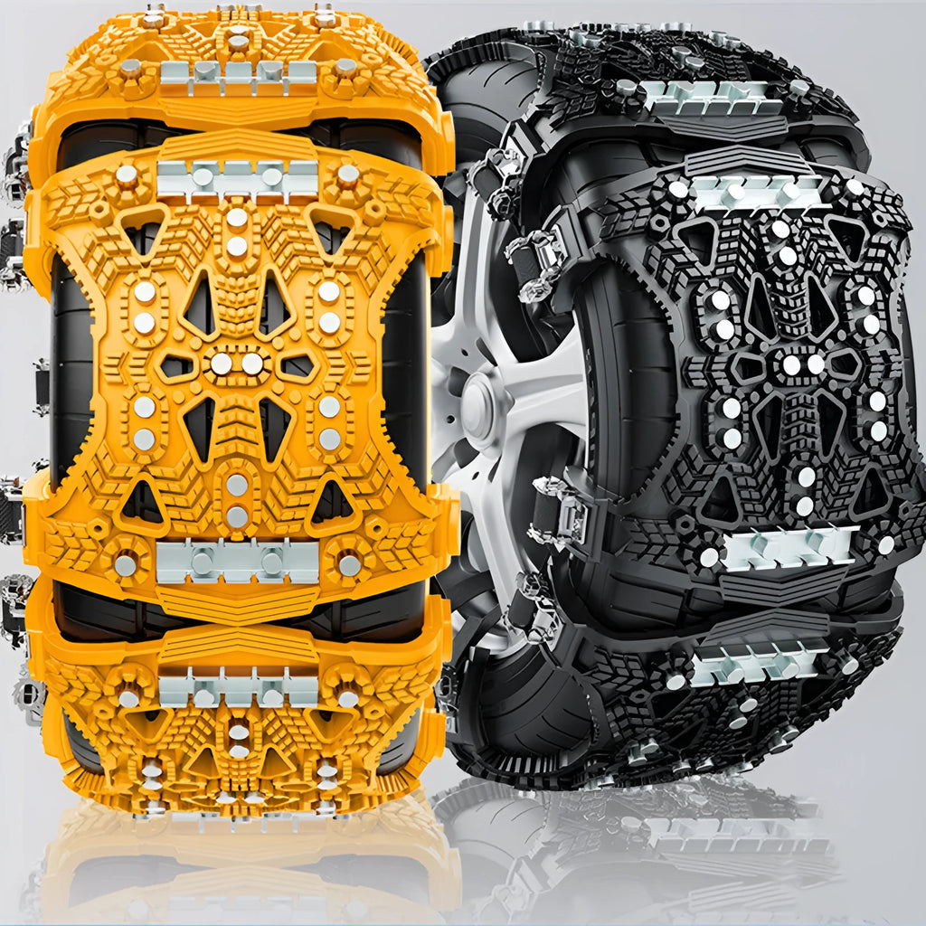 Universal black and yellow steel plate nonskid tyre chain kit with tools for cars and SUVs