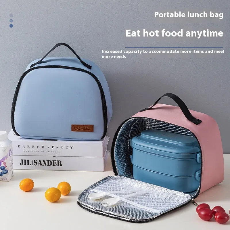 Insulated lunch box bento bag in textured cloth with large capacity for keeping food warm