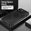 Metal frame spring fastener magnetic phone case in black with frosted finish for iPhone