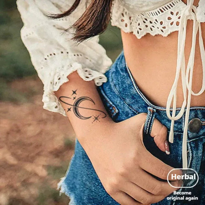 Waterproof herbal temporary tattoo sticker with Star Ring Moon design, single pack